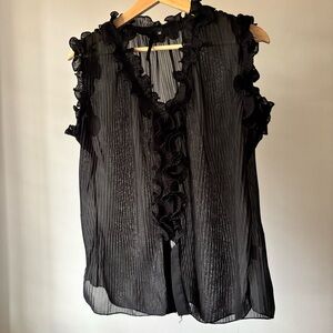 Celine Black Sheer Ruffle Sleeveless Blouse